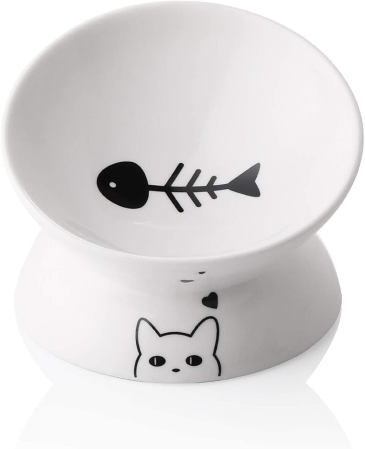 Raised Cat Bowl for Dry Wet Cat Food, Ceramic Elevated Pet Bowl Cat Dish, Protect Cat'S Spine, Stress Free, Slanted Design for Cat Easy Eating, Dishwasher Safe